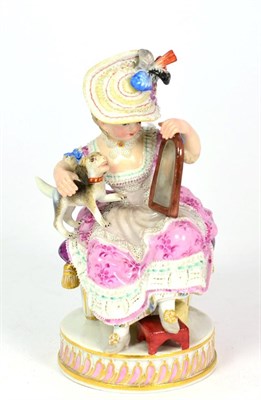 Lot 111 - A Meissen Porcelain Figure of a Lady, late 19th century, in 18th century dress, sitting holding...