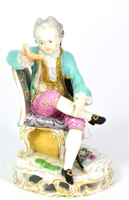 Lot 112 - A Meissen Porcelain Figure of a Young Man, late 19th century, wearing 18th century dress,...