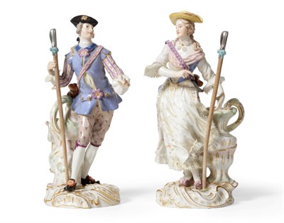 Lot 113 - A Pair of Meissen Porcelain Figures of a Lady and Gentleman, circa 1900, in 18th century dress,...