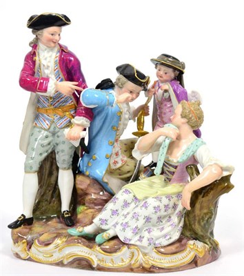 Lot 123 - A Meissen Porcelain Figure Group, circa 1880, as Cupid in disguise standing between 18th...