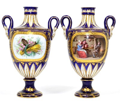 Lot 124 - A Pair of Sèvres Style Porcelain Twin-Handled Urn Shaped Vases, circa 1870, painted with...