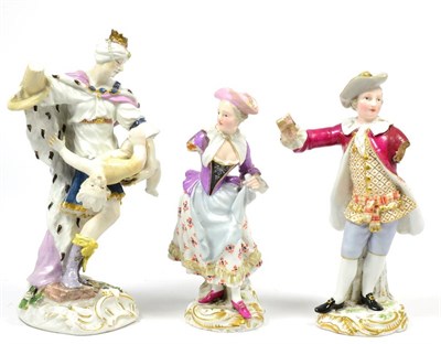 Lot 128 - A Meissen Porcelain Figure of a Turk, circa 1750, standing wearing a crowned turban and ermine...