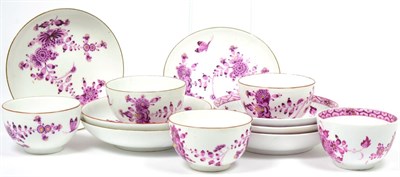 Lot 132 - A Set of Four Academic Period Meissen Porcelain Tea Bowls and Saucers, circa 1765, pained in...