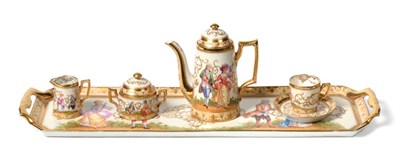 Lot 140 - A Vienna Style Porcelain Cabaret Set, early 20th century, painted with romantic 18th century...