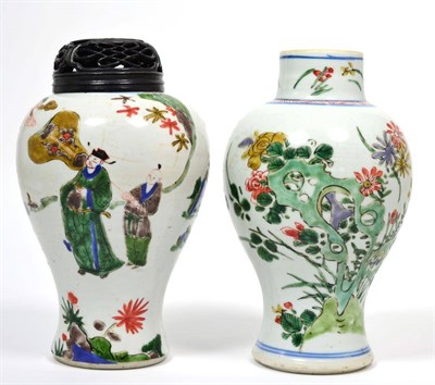 Lot 158 - A Chinese Porcelain Baluster Vase, Kangxi, painted in famille verte enamels with flowers and...