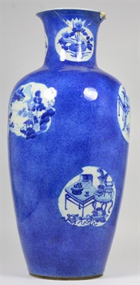 Lot 164 - A Chinese Porcelain Baluster Vase, Kangxi, with trumpet neck, painted in underglaze blue with...