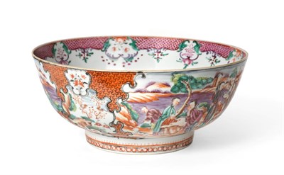 Lot 172 - A Chinese Porcelain Punch Bowl, Qianlong, painted in the Mandarin palette with figures in...