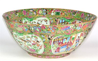 Lot 174 - A Cantonese Porcelain Punch Bowl, mid 19th century, typically painted with figures in interiors and