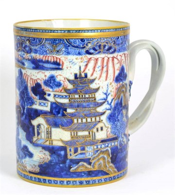 Lot 175 - A Chinese Porcelain Cylindrical Mug, Qianlong, painted in underglaze blue and clobbered in red...