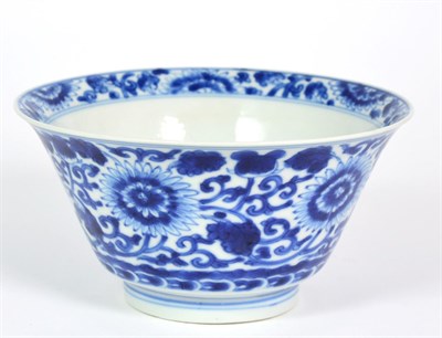 Lot 176 - A Chinese Porcelain Bowl, in Kangxi style, with everted rim, painted in underglaze blue with...