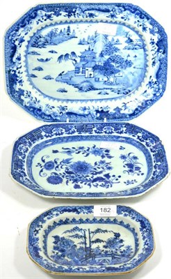 Lot 182 - A Chinese Porcelain Platter, Qianlong, of canted rectangular form, painted in underglaze blue...