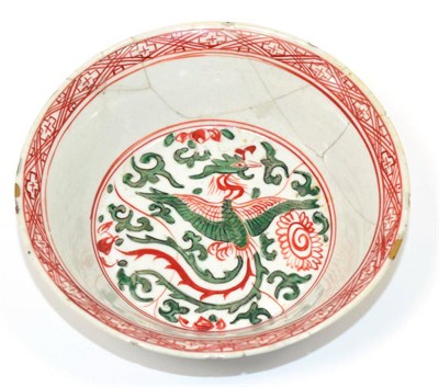 Lot 189 - A Chinese Porcelain Bowl, Chenghua reign mark but probably mid 17th century, painted in red and...