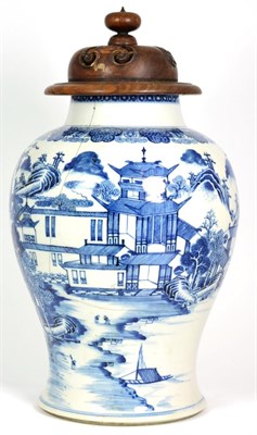 Lot 191 - A Chinese Porcelain Baluster Jar, late Qianlong, painted in underglaze blue with pagodas in a...