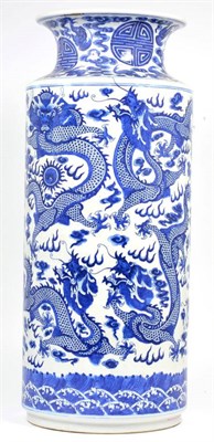 Lot 192 - A Chinese Porcelain Vase, Kangxi reign mark but not of the period, of cylindrical form with waisted