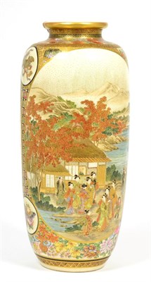 Lot 196 - A Satsuma Earthenware Baluster Vase, Meiji period, typically decorated in the manner of Yabu Maizen