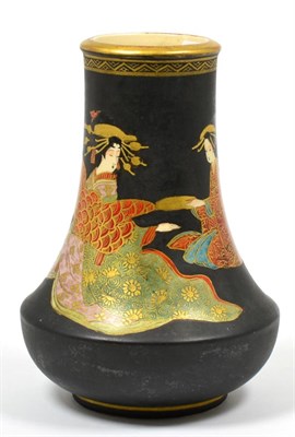 Lot 197 - A Satsuma Earthenware Vase, Meiji period, of swept cylindrical form, painted with geishas on a matt