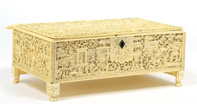 Lot 229 - A Cantonese Ivory Table Casket, circa 1870, of rectangular form with loose superstructure,...