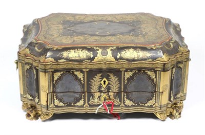 Lot 238 - A Chinese Export Lacquer Sewing Box, late 19th century, of cartouche form set with shaped...