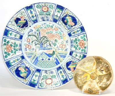 Lot 253 - An Arita Porcelain Circular Dish, circa 1670, painted in underglaze blue and enamels in Kraak style