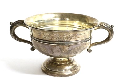 Lot 279 - A Silver Presentation Twin Handled Pedestal Bowl, Walker & Hall, Birmingham 1928, with...