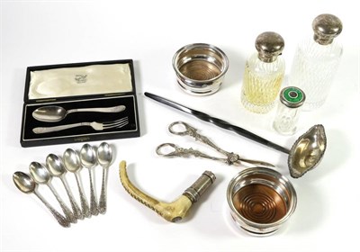 Lot 284 - A Group of Assorted Silver Items, comprising: two silver mounted glass bottles, Birmingham...