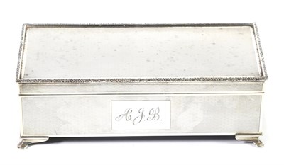 Lot 286 - An Engine Turned Silver Cigarette Box, John Rose, Birmingham 1959, with hinged cover on four...