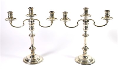 Lot 291 - A Pair of Silver Three Light Candelabra, William Comyns & Sons, London 1961, of 18th Century style