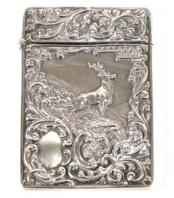 Lot 293 - A George V Silver Card Case, Crisford & Norris, Birmingham 1916, decorated to the front with a stag