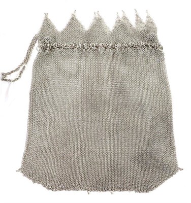 Lot 304 - A White Metal Drawstring Mesh Purse, apparently unmarked, early 20th Century, 19.5cm long