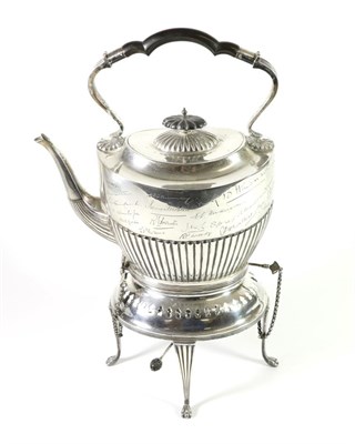 Lot 312 - A Large George V Silver Kettle on Stand, Walker & Hall, Sheffield 1911, oval and part fluted,...