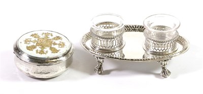 Lot 320 - A Small George III Silver Inkstand, Burrage Davenport, London 1772, oval with gadroon borders,...