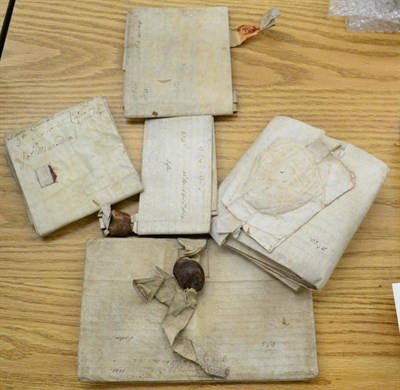 Lot 357 - Five Early Indentures, 17th and 18th century, manuscript on vellum with several wax seals