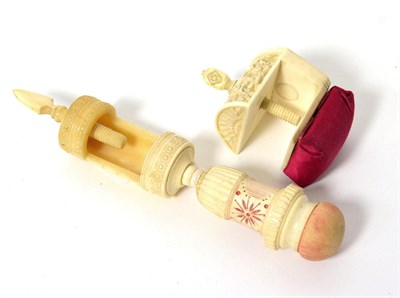 Lot 361 - 19th Century Combination Clamp, Pin Cushion and Thimble Holder, possibly with associated clamp,...