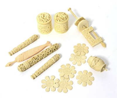 Lot 367 - Assorted 19th Century and Later Sewing Accessories, including Chinese carved ivory sewing...