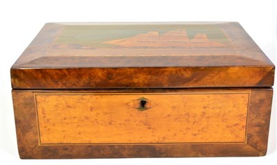 Lot 375 - A Victorian Portsea Jewellery Box, worked in stained and coloured woods with a three-masted sailing