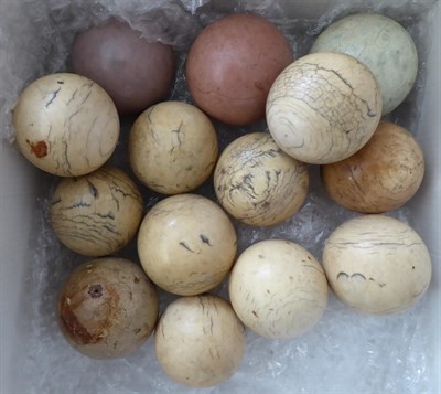 Lot 389 - Eleven Victorian Ivory Billiard Balls and Three Coloured Examples, ranging from 4.5cm to 5.5cm...