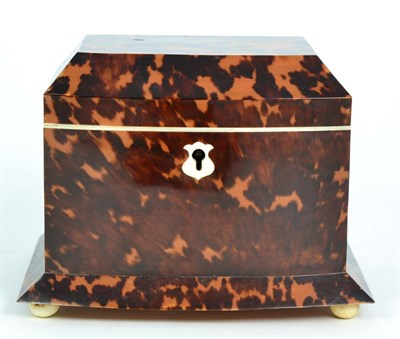 Lot 394 - A Regency Tortoiseshell Tea Caddy, of bowfront form, the hinged cover containing two lidded...