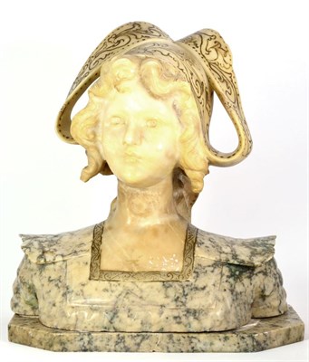 Lot 398 - An Italian Alabaster Bust of a Girl, circa 1900, dressed in Renaissance costume with a...