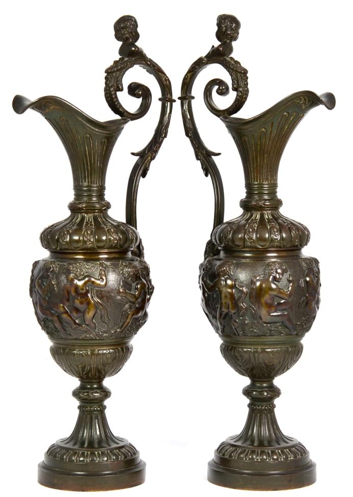 Lot 401 - A Pair of Bronze Ewers, in Renaissance style,