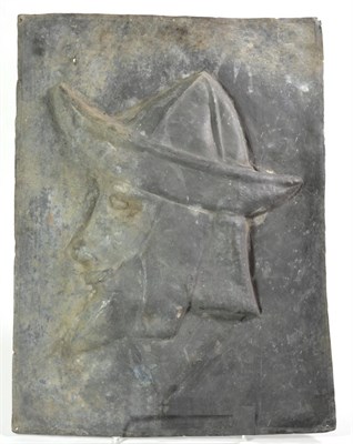 Lot 402 - A Lead Plaque, modelled in relief with a 17th century head, 48cm by 35cm