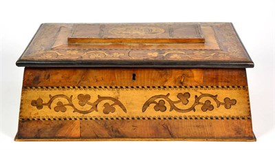 Lot 405 - An Irish Walnut, Marquetry and Penwork Casket, mid 19th century, the hinged cover decorated...