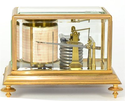 Lot 406 - A Brass Barograph, 19th century, in a glazed case on four peg feet, stamped HPBM, 23cm wide