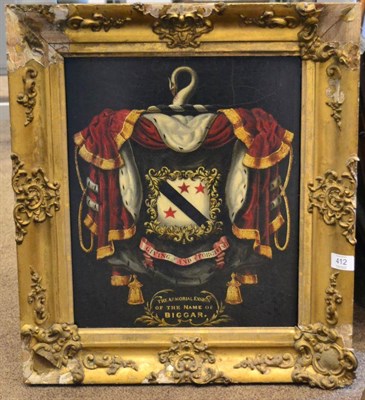 Lot 412 - A Victorian Painted Armorial Panel, with the arms of Biggar and inscribed THE ARMORIAL ENSIGN...