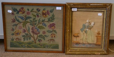 Lot 414 - A French Watercolour, Bodycolour, Silk and Strawwork Picture, 1st half 19th century, as a...