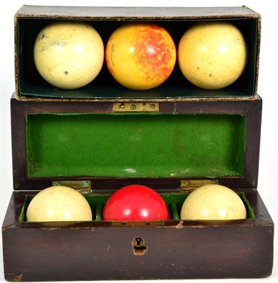 Lot 418 - A Set of Three Ivory Billiard Balls, late 19th/early 20th century, contained in a mahogany...