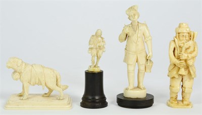 Lot 454 - A Dieppe Ivory Figure of a St Bernard, circa 1900, standing, a barrel about its neck on a...