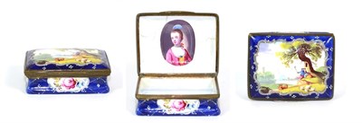 Lot 458 - A Staffordshire Enamel Snuffbox, circa 1770, of rectangular form, painted with a shepherd in...