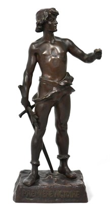 Lot 463 - A French Bronze Figure of PREMIERE VICTOIRE, early 20th century, as a youth standing holding a...