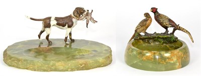 Lot 471 - A Cold Painted Bronze and Onyx Ashtray, 20th century, as a gundog carrying a snipe, 22cm; and A...