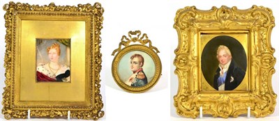 Lot 473 - An English Porcelain Plaque, circa 1830, painted with a bust portrait of William IV within gilt...